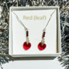 Red Swarovski heart earrings with leaf bale