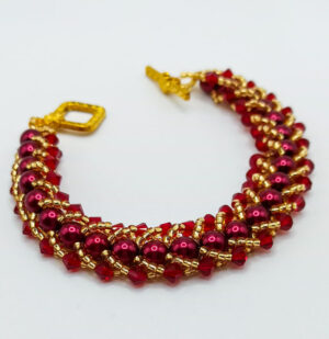 Flat spiral bracelet red and gold